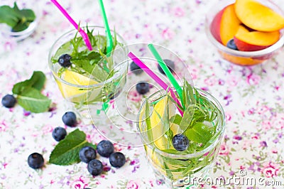 Summer fresh herbs refreshing drink Stock Photo