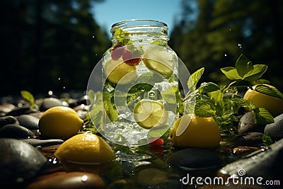 Summer freshness Nature inspired drink, food, water, green, and ice Stock Photo