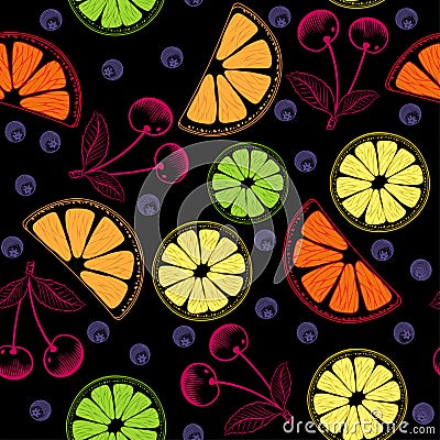 Summer fruit dessert seamless pattern Vector Illustration