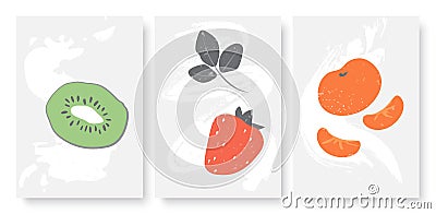 Summer fruits set, kiwi tangerine strawberry template background for social media stories Vector Illustration