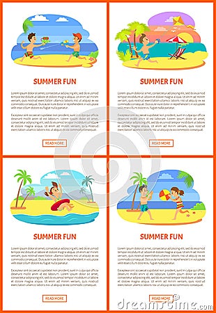 Teenagers on Beach, Friends Playing Poster Vector Vector Illustration