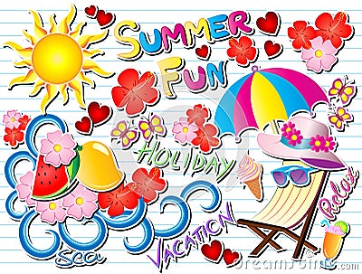 Summer Fun Doodle Vector Illustration Vector Illustration