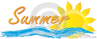 Summer Fun Graphic with sun and waves Stock Photo