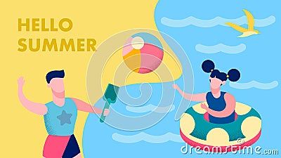 Summer Fun for Kids Postcard Flat Vector Template Vector Illustration