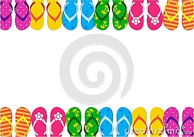 Summer funny background with bright colorful flip flop, foot wear. Vector illustration Cartoon Illustration