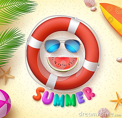 Summer funny vector concept with 3d text and summer elements Vector Illustration