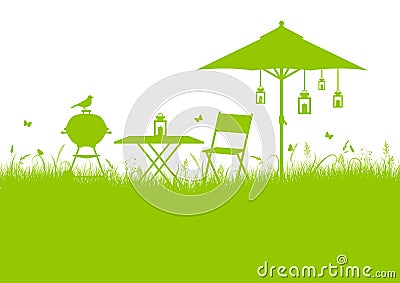 Summer Garden Barbecue Background Green Vector Illustration