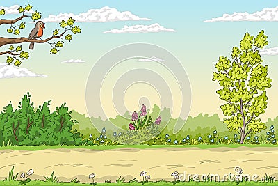 Summer Garden Landscape Vector Illustration