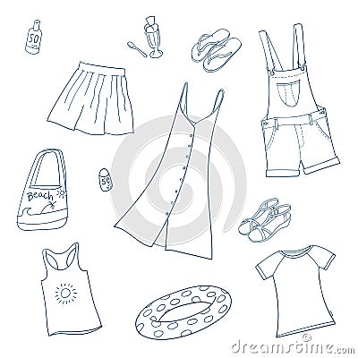 Summer girls clothing. Set of vector illustrations Vector Illustration