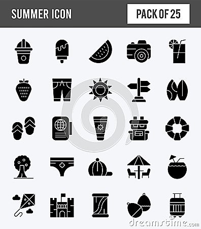 25 Summer Glyph icon pack. vector illustration Vector Illustration