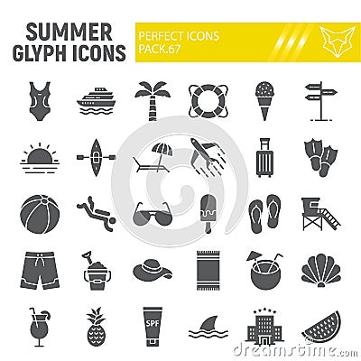 Summer glyph icon set, travel symbols collection, vector sketches, logo illustrations, beach icons, tourism signs solid Vector Illustration