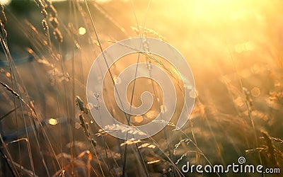 Summer grassland with bokeh, blur and golden sunlight Stock Photo