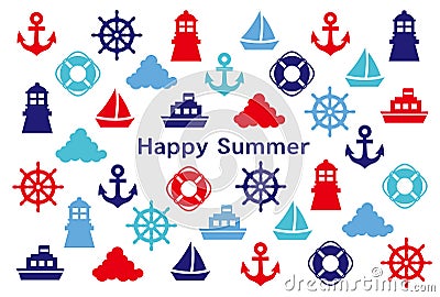 Summer greeting card. marine icons. Vector Illustration