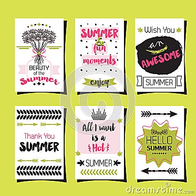 Summer greetings template cards set Vector Illustration