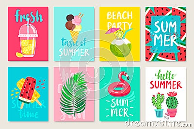 Summer hand drawn calligraphyc card set Vector Illustration