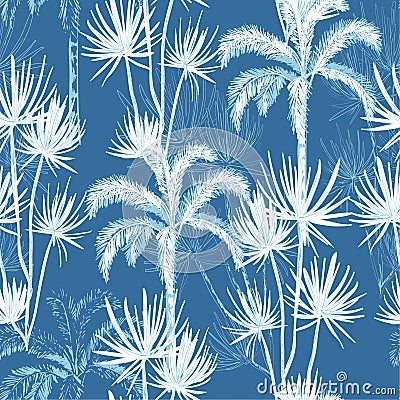 Summer hand drawn doodle line sketch plam and coconut trees ,island design fot fashion,fabric, and all prints Stock Photo