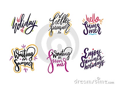 Summer hand drawn vector lettering quotes set. Good Vibes Only Holiday Phrase. Isolated on white background Stock Photo