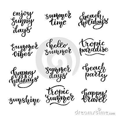 Summer hand lettering. A set of handwritten inscriptions on a summer theme. Vector illustration Cartoon Illustration