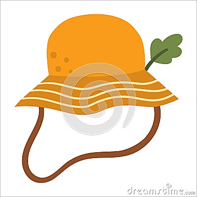 Summer hat vector illustration. Bright cap icon with oak leaf. Hiking or camping head outfit isolated on white background. Clothes Vector Illustration