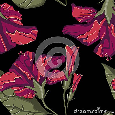 Summer Hawaiian seamless pattern with hibiscus flowers. Exotic botanical wallpaper, Hawaiian style. Stock Photo