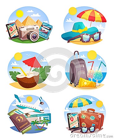 Summer Holiday Compositions Set Vector Illustration