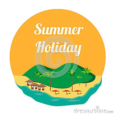 Summer holiday concept with island landscape and palm trees Stock Photo