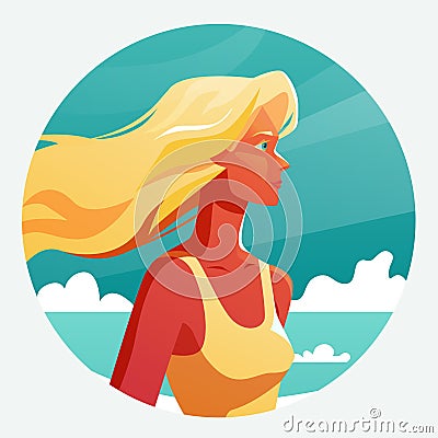 Summer Holiday Girl Portrait. Blond female surfer at the beach Summer Camp poster. Vector illustration Vector Illustration