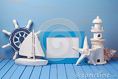 Summer holiday mock up template with poster frame and decorations. Copy space for text Stock Photo