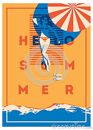 Summer Holiday and Summer Camp poster. Vector Illustration