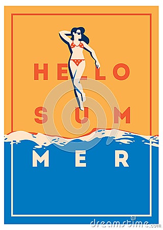 Summer Holiday and Summer Camp poster. Vector Illustration