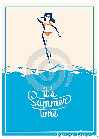 Summer Holiday and Summer Camp poster. Vector Illustration