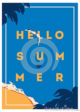 Summer Holiday and Summer Camp poster. Vector Illustration