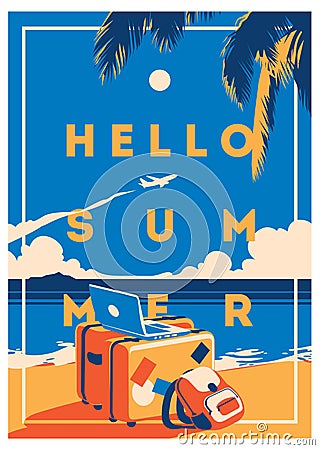 Summer Holiday and Summer Camp poster. Vector Illustration