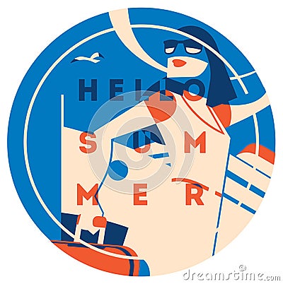 Summer Holiday and Summer Camp poster. Vector Illustration