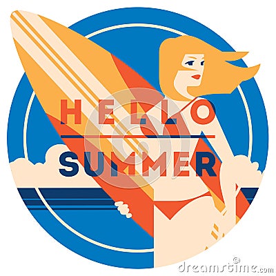 Summer Holiday and Summer Surf Camp poster. Vector Illustration