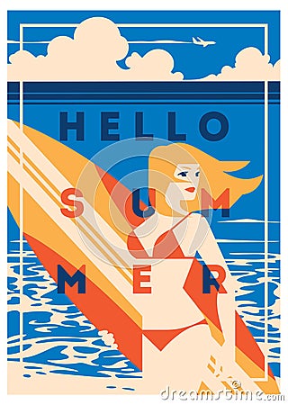 Summer Holiday and Summer Surf Camp poster. Vector Illustration