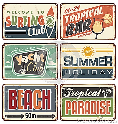 Summer holiday vintage sign boards collection Vector Illustration