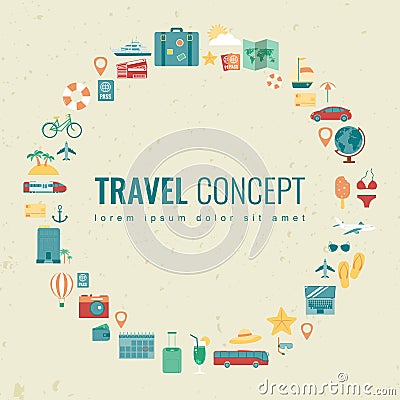 Summer holidays background with travel icons. Vector Vector Illustration