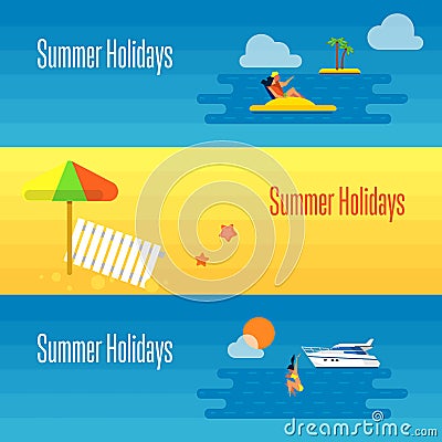 Summer Holidays Banner with Beach Umbrella Vector Illustration