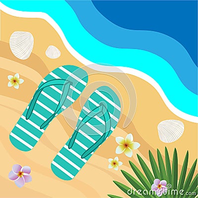 Summer Holidays. Beach seashore. Flip flops. Vector Illustration. Stock Photo