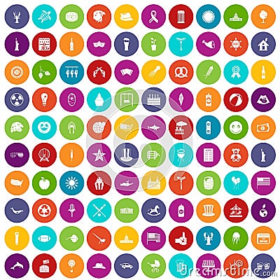 100 summer holidays icons set color Vector Illustration