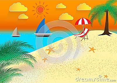 Summer holidays illustration. Beach Seashore. Vector background Vector Illustration