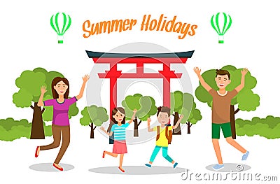 Summer Holidays in Japan Travel Vector Postcard Vector Illustration