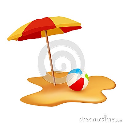 Summer holidays objects. Beach ball and umbrella. Vector image isolated on white Vector Illustration