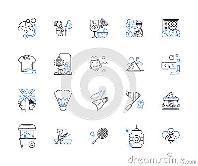 Summer holidays outline icons collection. Sun, Vacation, Heat, Enjoyment, Coconut, Swimming, Sea vector and illustration Vector Illustration