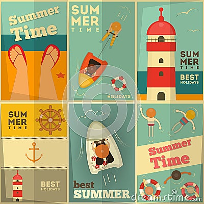 Summer Holidays posters set Vector Illustration