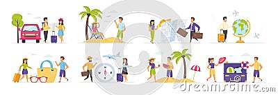 Summer holidays set with people characters Vector Illustration