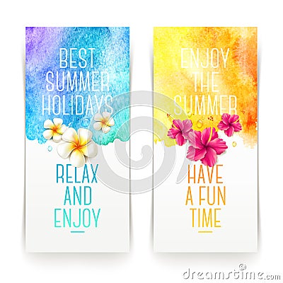 Summer holidays watercolor banners Stock Photo