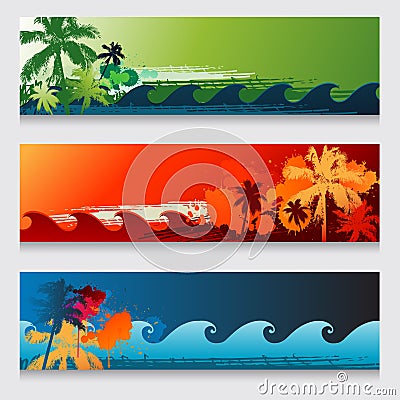 Summer horizontal beach colourful abstract banners Vector Illustration