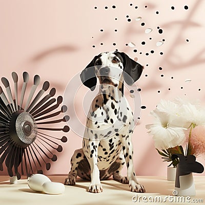 The summer is so hot that I turned on the fan and blew the spots off my Dalmatian. Stock Photo